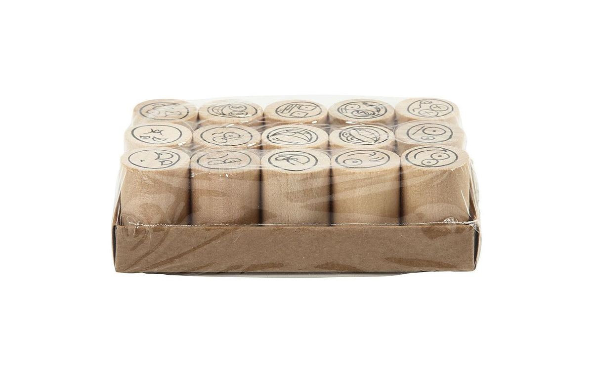 Creativ Company Stempel-Set – Smiley – 15 Stempel – Holz – Ø 20 × 26 mm