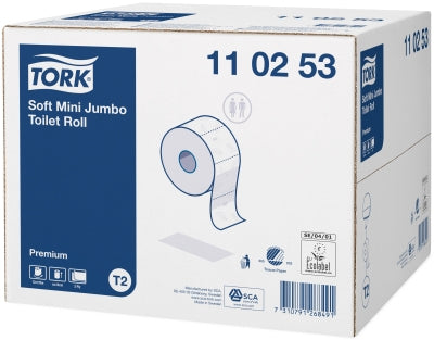 Tork Toilettenpapier Mini Jumbo – 2-lagig, Rollenlänge 170 m, 1'214 Blatt/Rolle – für Tork T2 – 12 Rollen