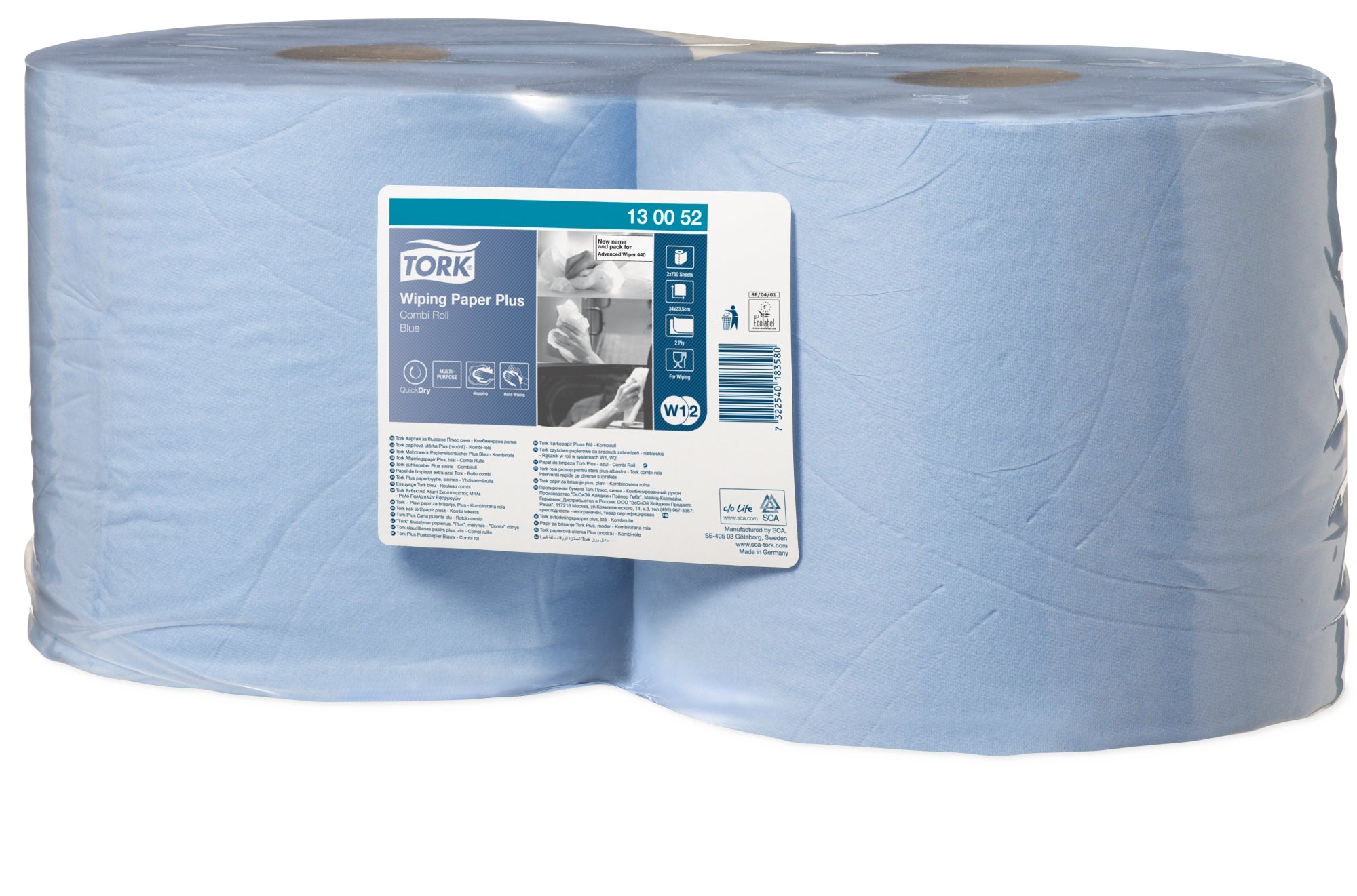 Tork Mehrzweck-Putzrolle – 2-lagig – 23,5 × 34 cm – 750 Blatt – blau – 2 Rollen
