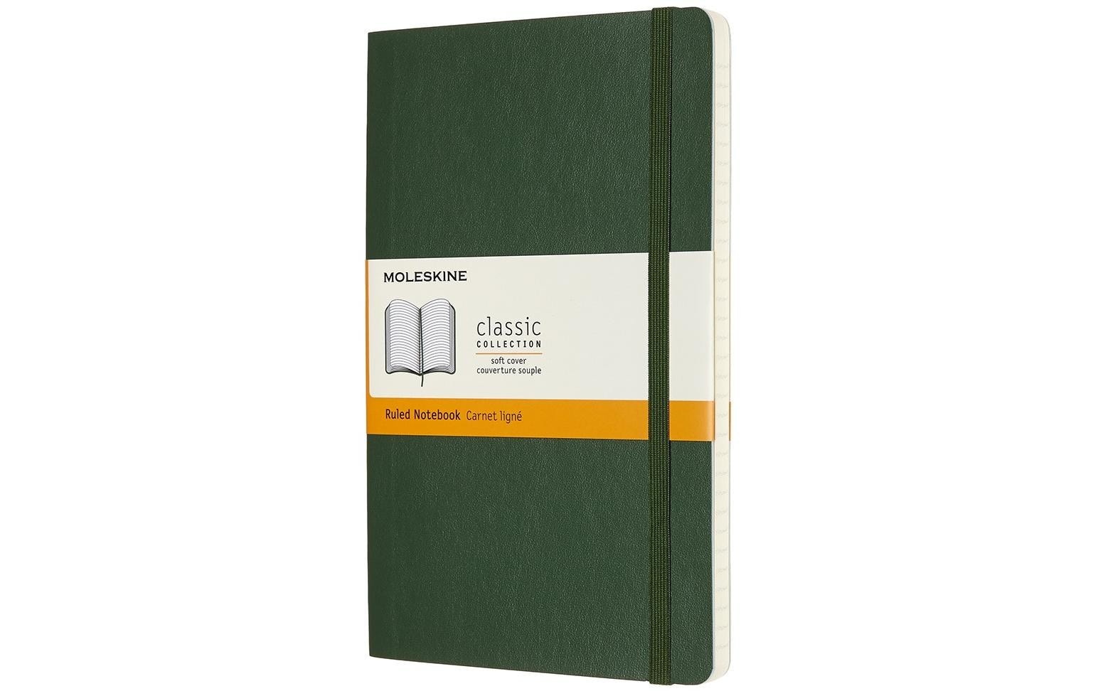 Moleskine Notizbuch A5, liniert, Fadenheftung, Softcover, 192 Seiten, 70 g/m² – grün