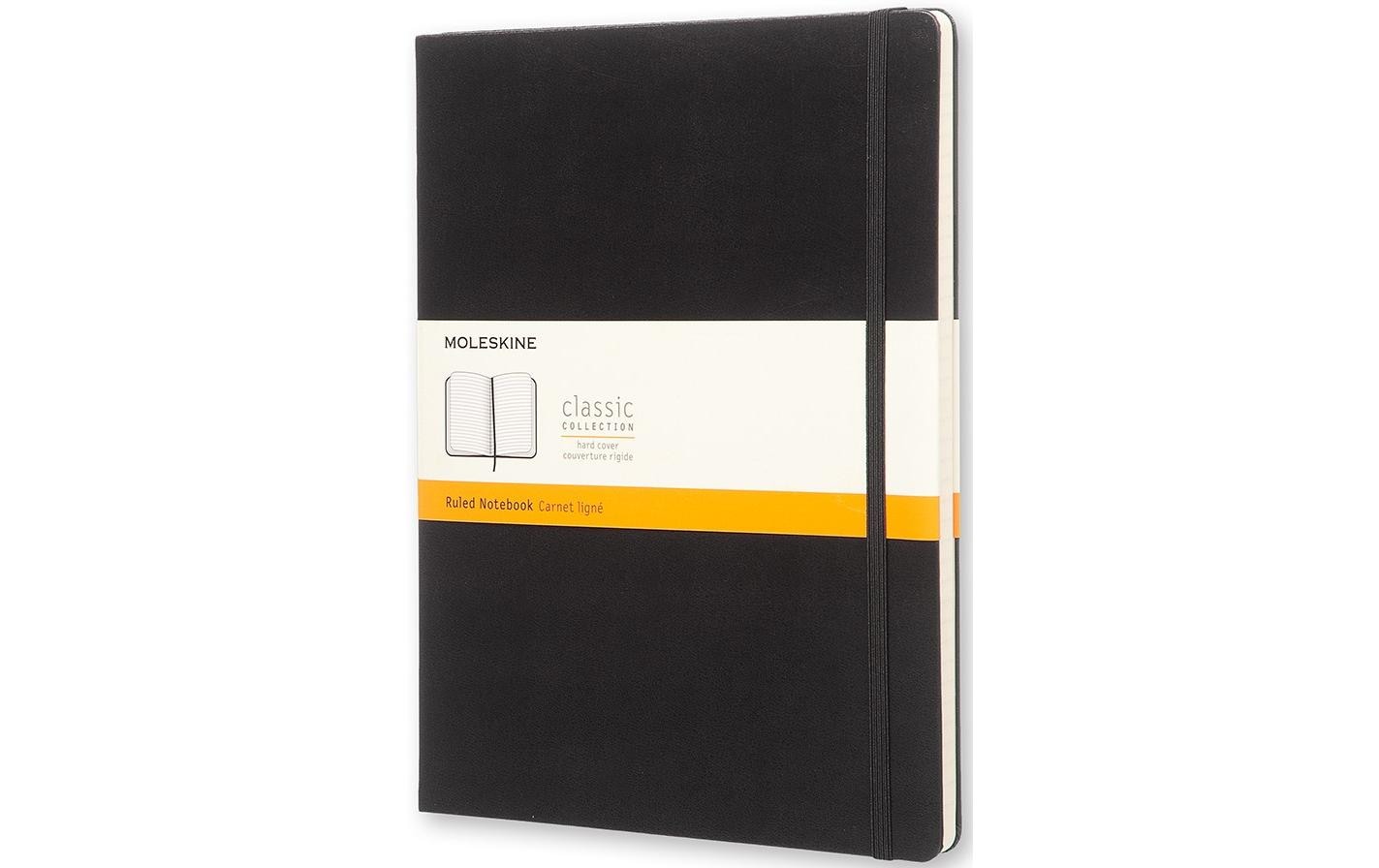 Moleskine Notizbuch, 190 × 250 mm, liniert, Fadenheftung, Hardcover, 192 Seiten, 70 g/m² – schwarz