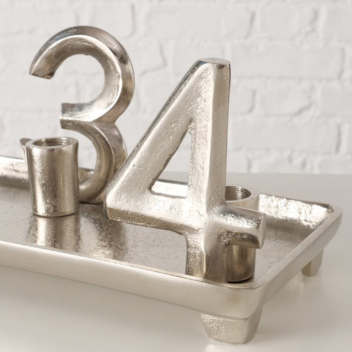Boltze Adventskerzenhalter – für 4 Kerzen – Aluminium & Nickel, Silber – 41 × 13,5 × 13,5 cm