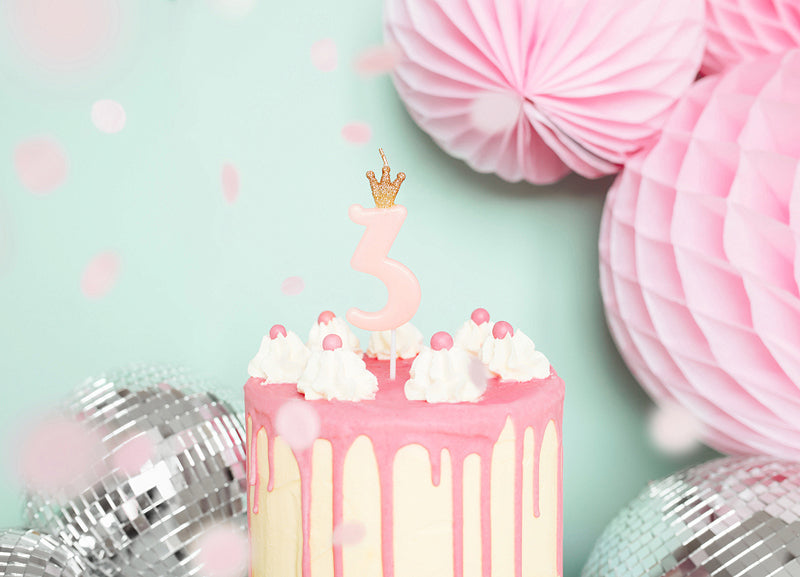 PartyDeco Geburtstagskerzen Zahl 3 – Rosa – 9,5 cm – 1 Stück