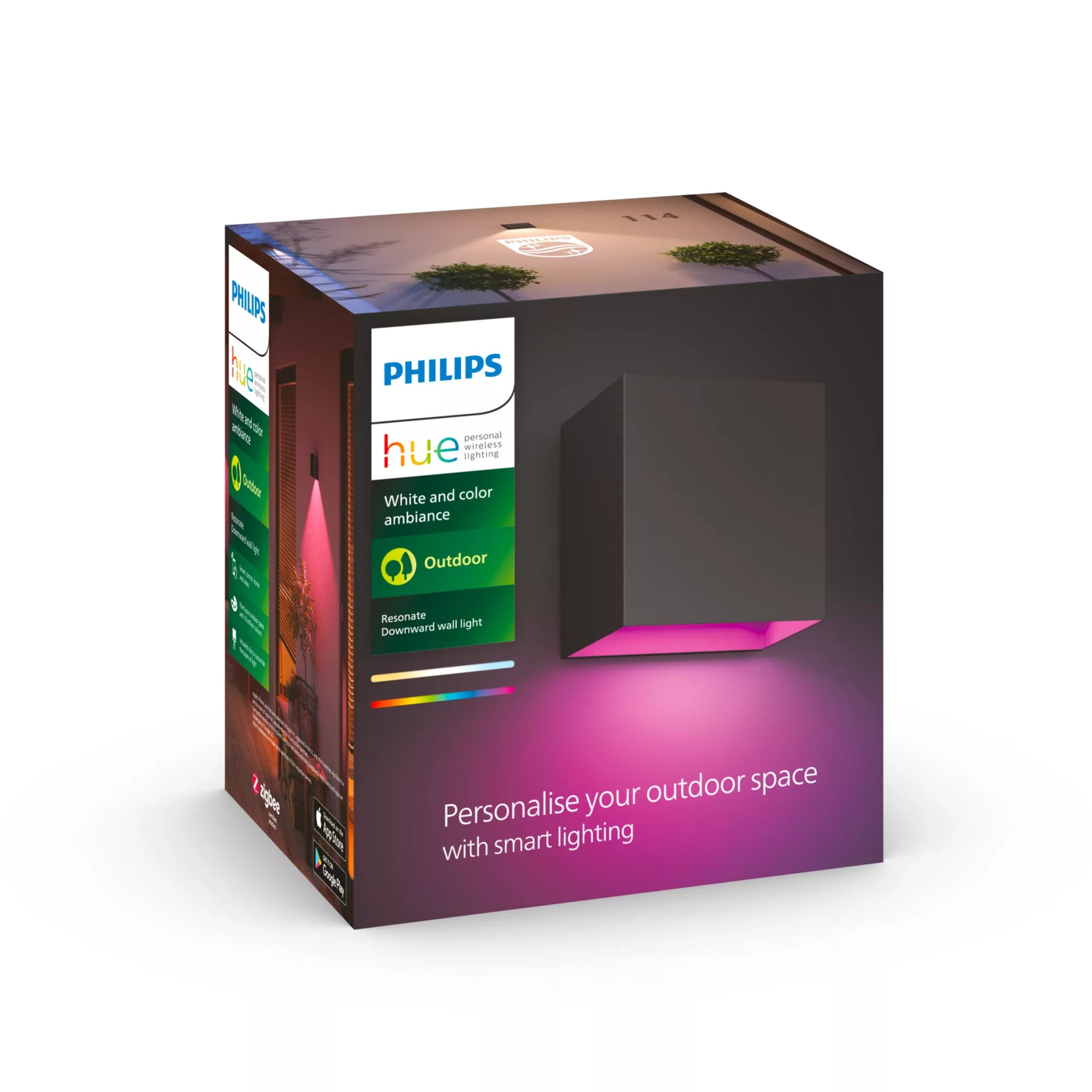 Philips by Signify Philips Hue Aussenwandleuchte – ZigBee, Alexa, Google, HomeKit – für Hue Bridge – dimmbar – Schwarz – Metall
