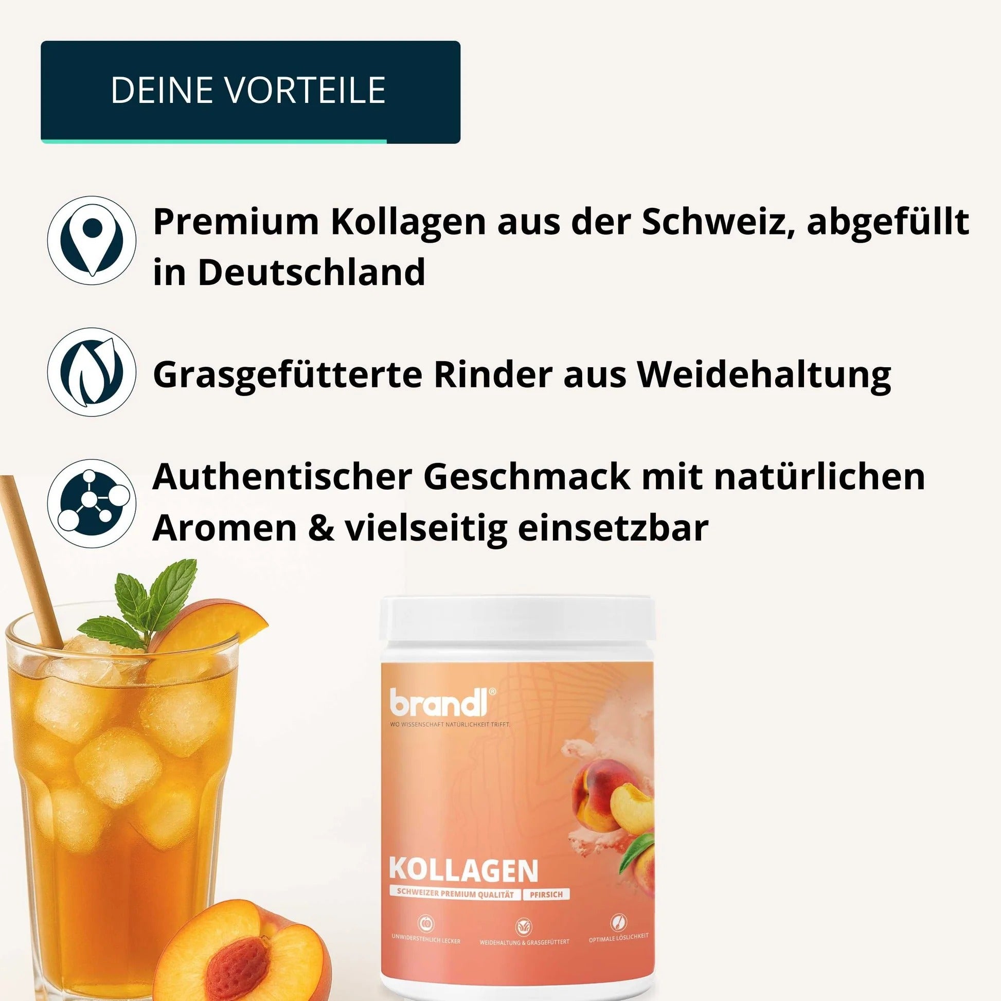 Brandl Nutrition Kollagen Pulver Pfirsich – glutenfrei, laktosefrei