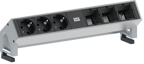 Bachmann DESK2 Steckdoseneinheit – 3×T13, 0,2 m Anschlusskabel (GST18), Tisch, mit Berührungsschutz, Inox