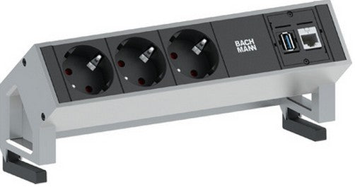 Bachmann DESK2 Steckdoseneinheit – 3×T13, CAT6A (RJ45), USB‑A 3.0, 1,5 m