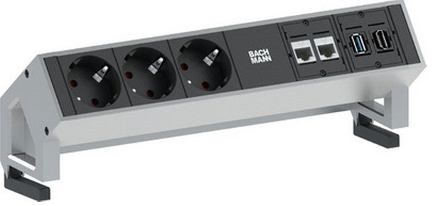 Bachmann DESK2 Steckdosenleiste Schutzkontakt (Typ F) 3× – USB-A×1, LAN (CAT6)×2, HDMI×1 – Zuleitung GST18 0,2m