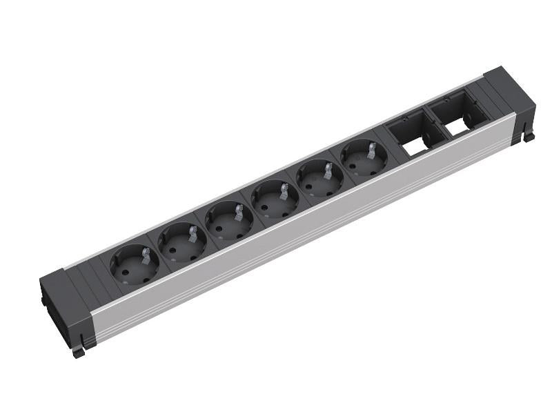 Bachmann Steckdosenleiste – 6 Steckdosen, Schuko, Schwarz/Silber