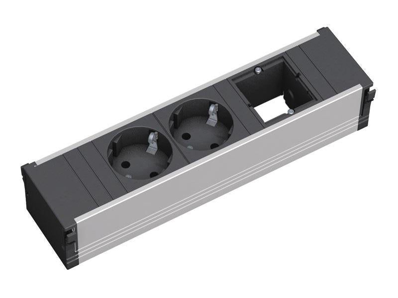 Bachmann CONI Steckdosenleiste (2×T13 + 1×Leerplatz), mit Kindersicherung – schwarz/silber