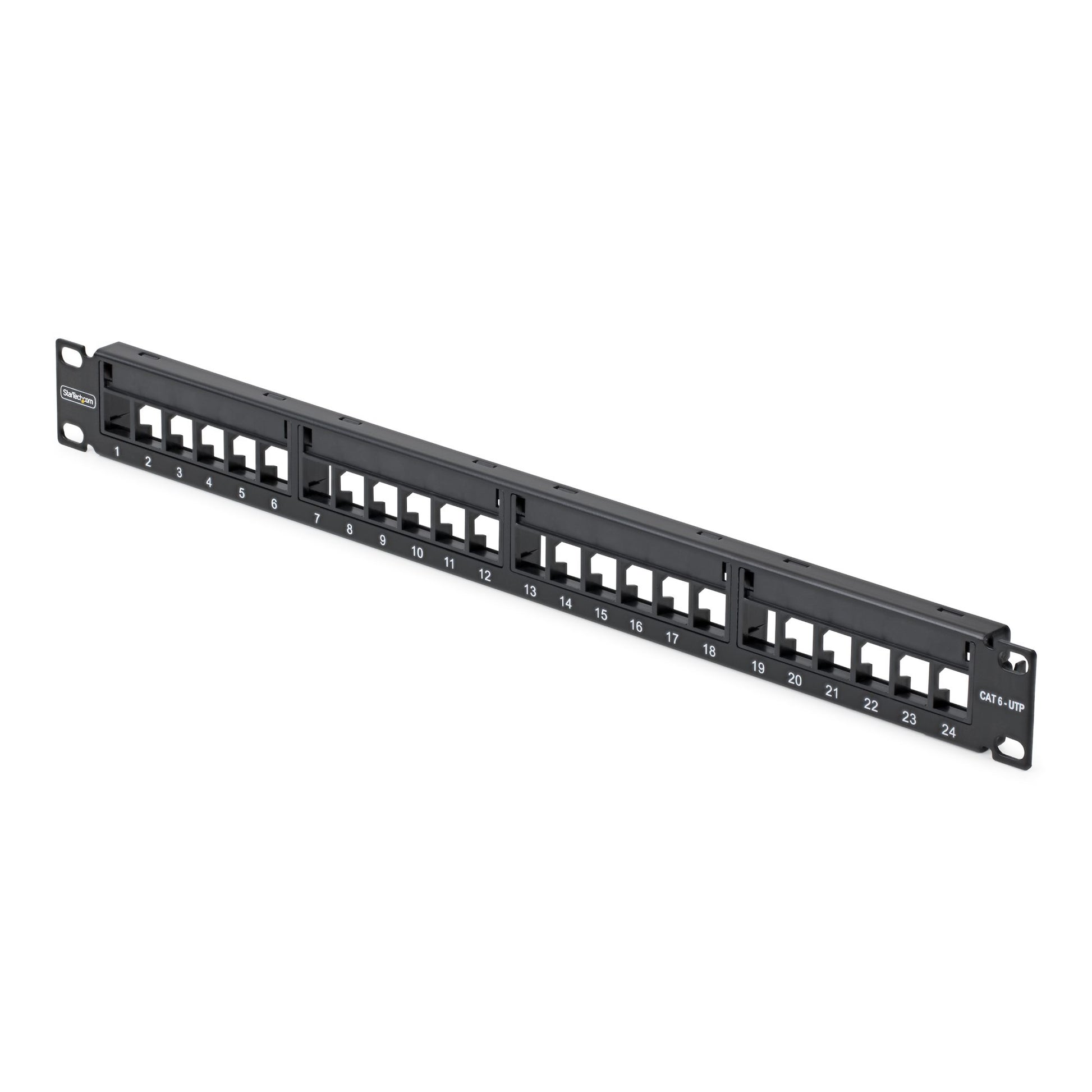 StarTech.com 24-Port Keystone Patch Panel – 24× RJ-45, Cat5e/6, 1U, 19" Rackeinbau, Schwarz, Stahl