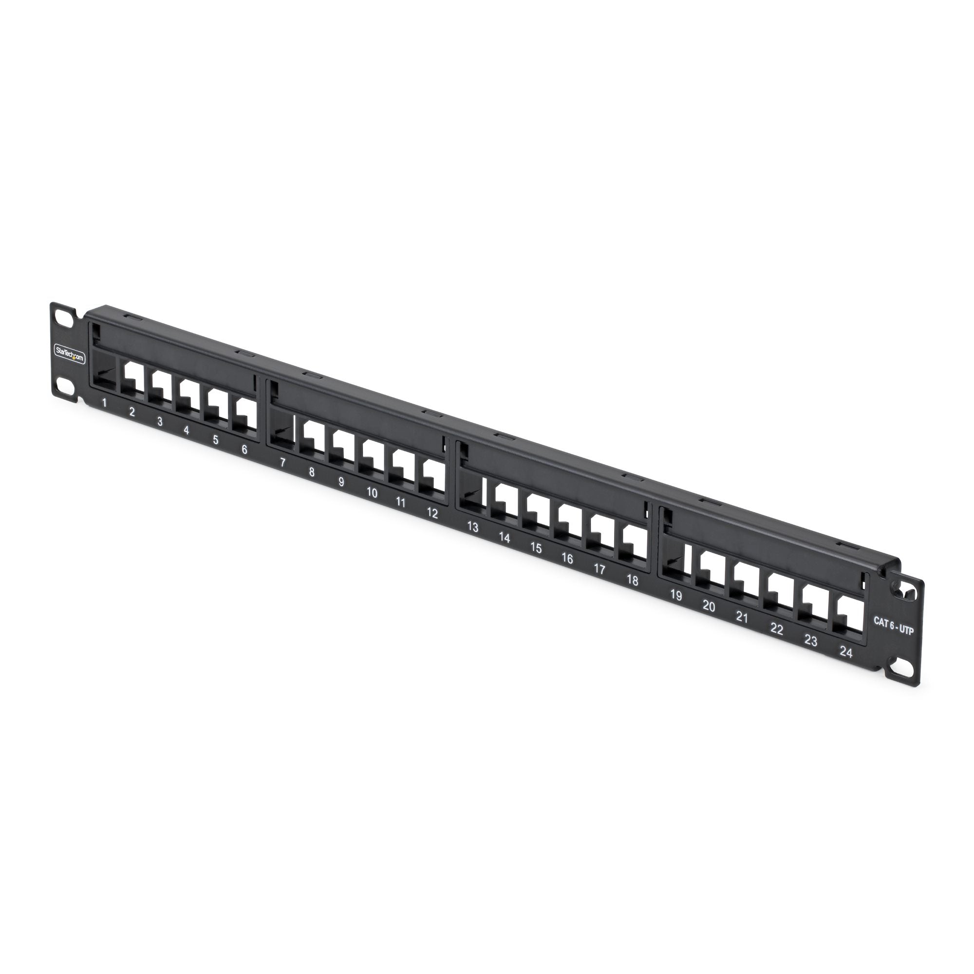 StarTech.com 24-Port Keystone Patch Panel – 24× RJ-45, Cat5e/6, 1U, 19" Rackeinbau, Schwarz, Stahl