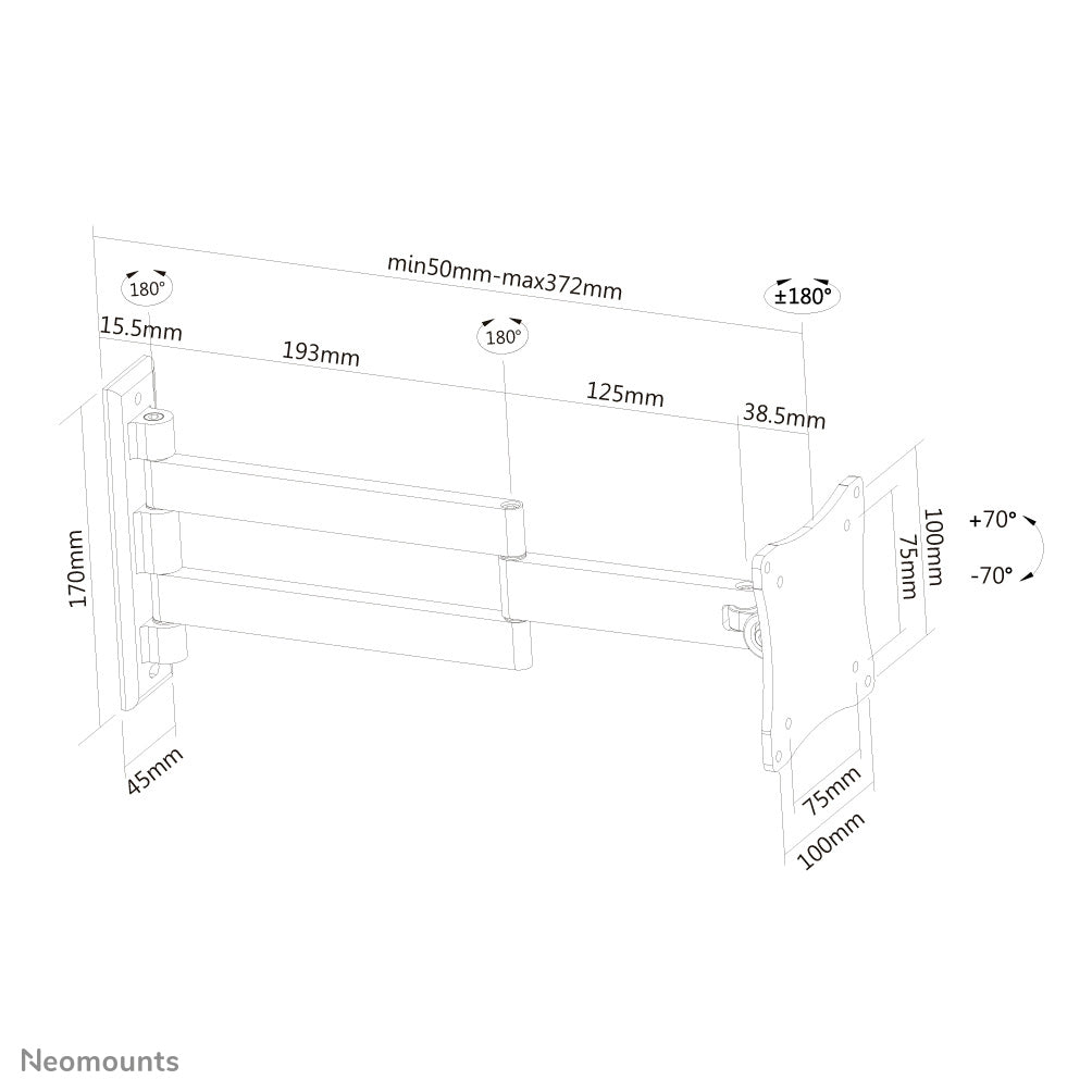 Neomounts FPMA-W830BLACK – Monitor-Wandhalterung – 10–27" – VESA 75×75/100×100 mm – bis 12 kg – schwenkbar