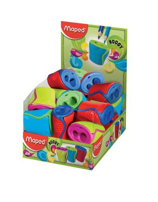 Maped Boogy Doppel-Spitzdose – Kunststoff – farbig sortiert – mit Scharnieröffnung, stossfest – 30er Display