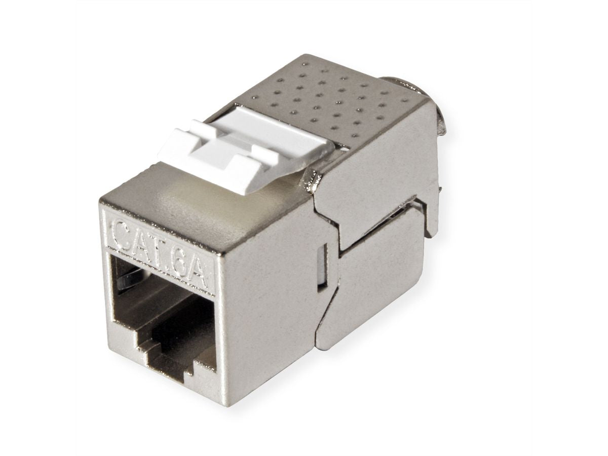 VALUE 26.99.0376 Keystone Cat6A STP – RJ‑45 Buchse, Flach, Edelstahl, 20×37×22,5 mm