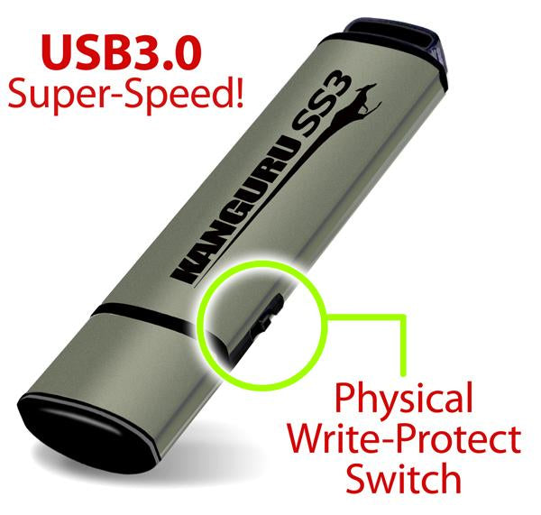 iStorage Kanguru SS3 64 GB – USB 3.2 Gen 1 (Typ A), Schreibschutzschalter, für Windows, MacOS, Linux