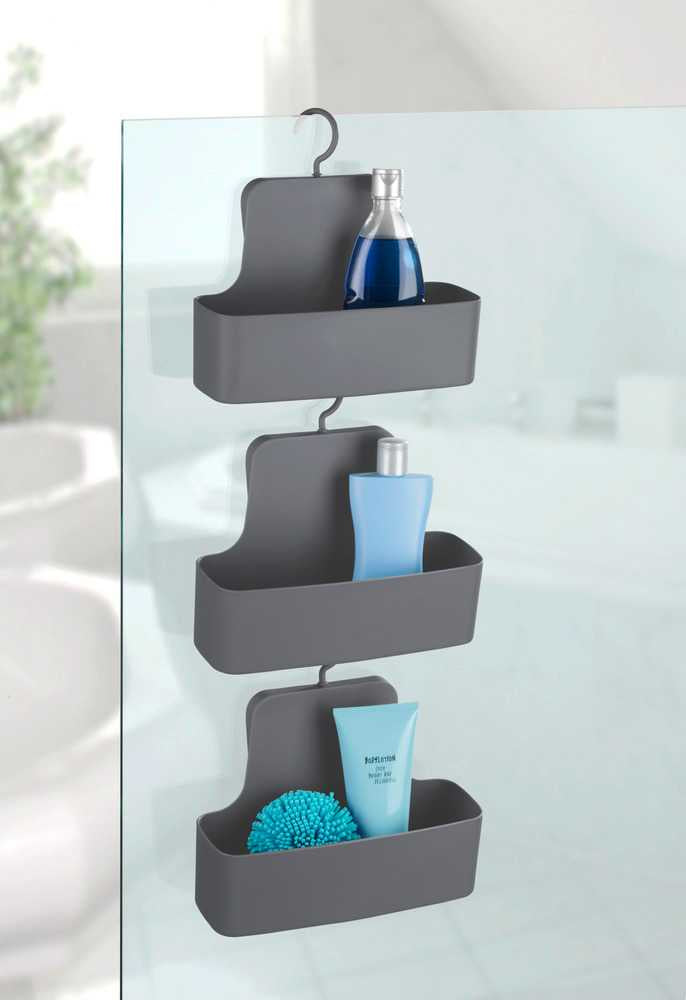 WENKO Aufbewahrungsbox (Bad) – 26×9×24 cm, Kunststoff (Polyurethan/PVC), Haken, Anthrazit