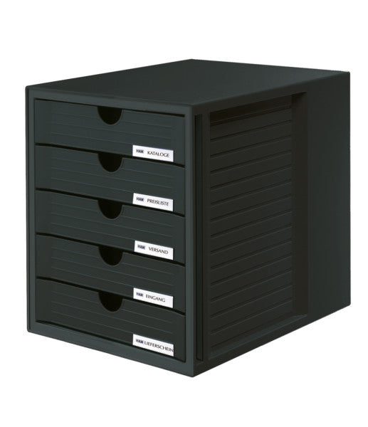 HAN Schubladenelement – 5 Schubladen – für A4/C4 – Polystyrol (PS) – schwarz – 275 × 330 × 320 mm