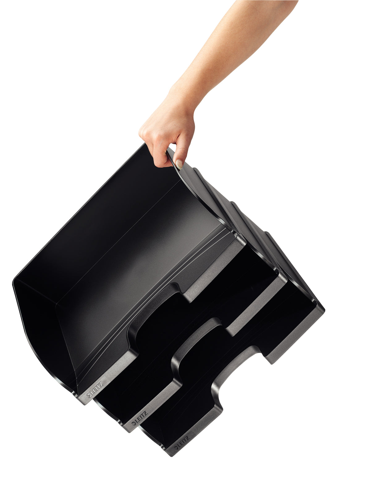 Leitz Briefkorb – mit Griffausschnitt, mit Beschriftungsfeld, matt, schwarz, B 363 × H 103 × T 273 mm