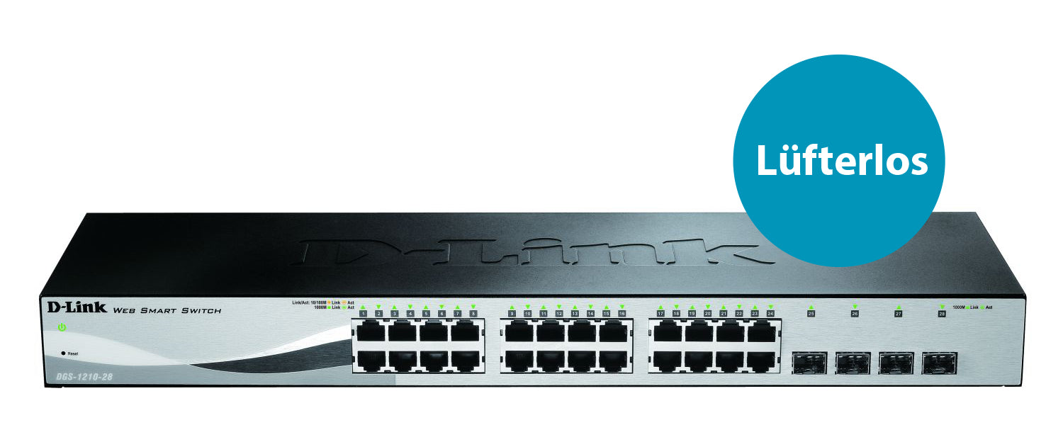 D-Link DGS-1210-28/E – Verwalteter L2/L2+ Switch – 24× 1G, 4× SFP, 19", 1U