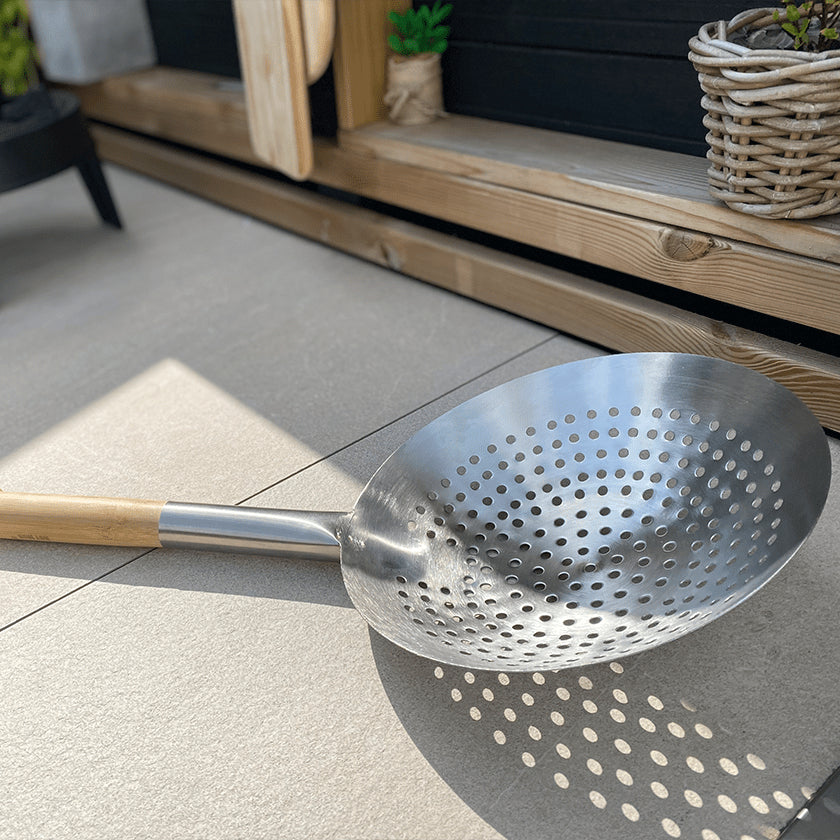 Hot Wok Sieb Ø 26 × 11,5 cm, Edelstahl/Holz, Silber