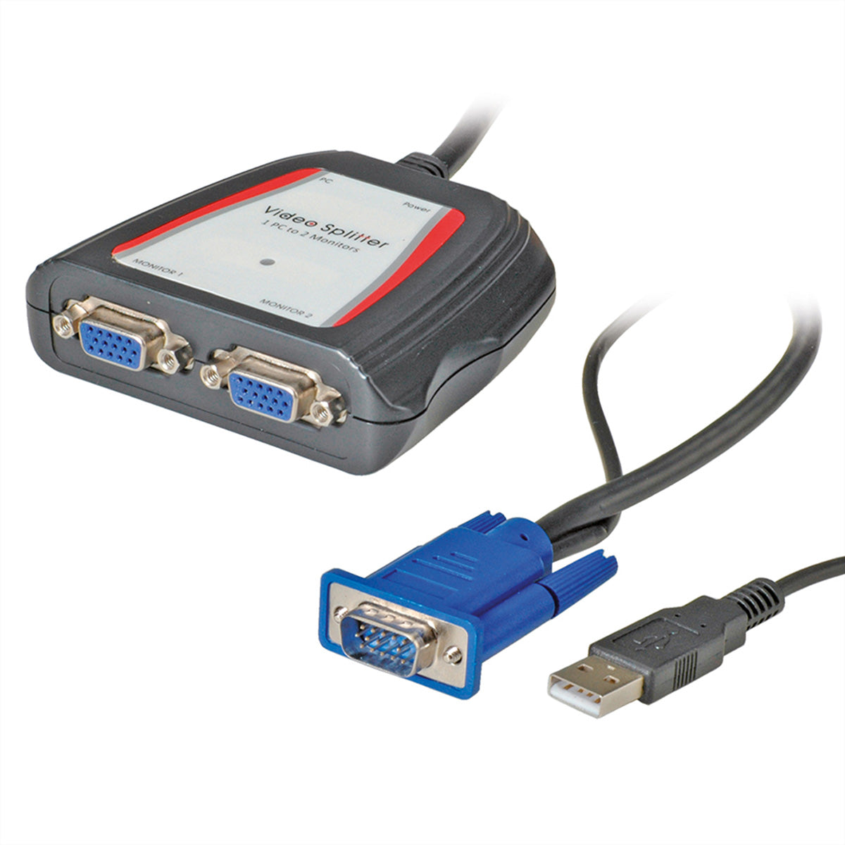 VALUE VGA-Video-Splitter, 1× VGA In / 2× VGA Out, 1920 × 1440, 250 MHz, Strom über USB, Schwarz