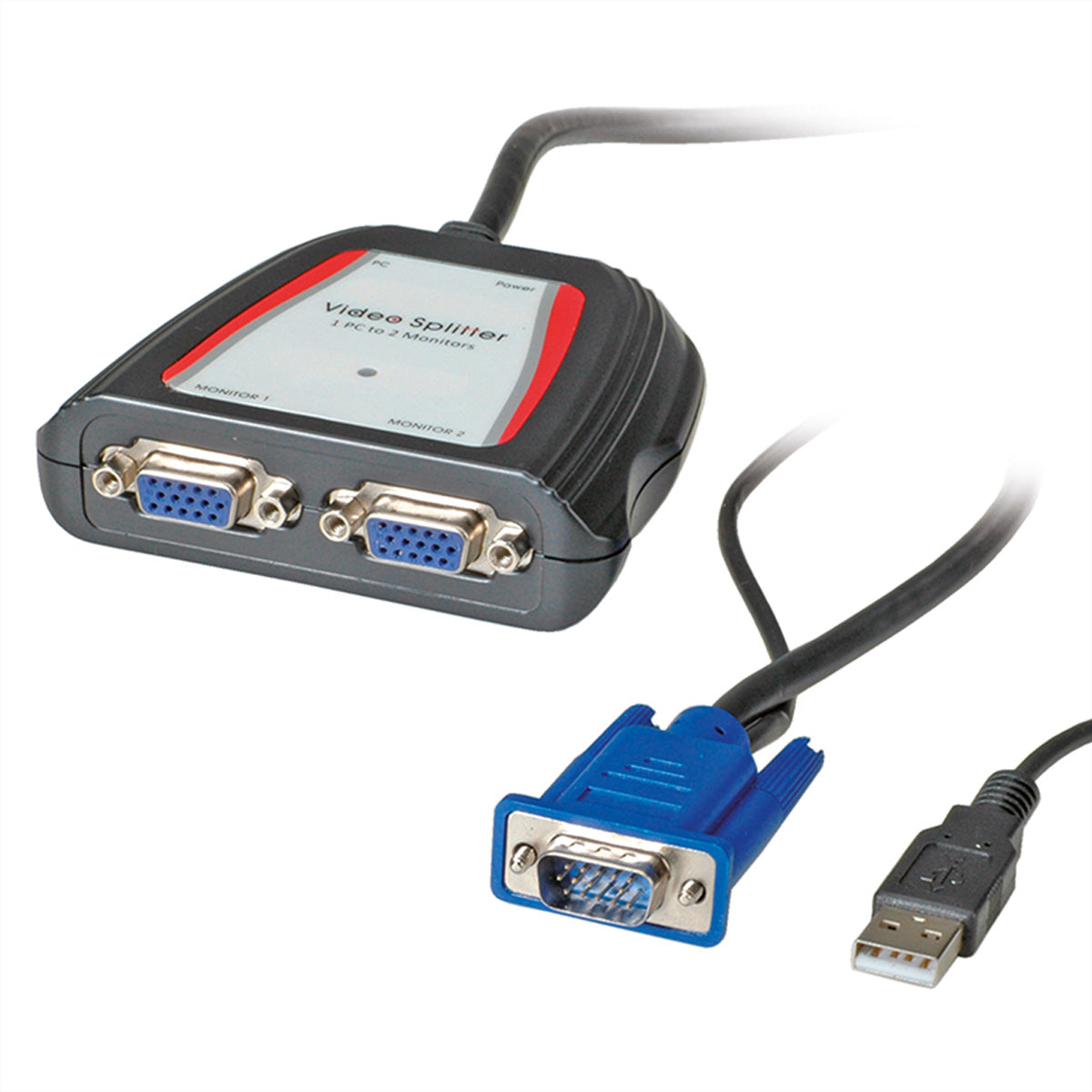 VALUE VGA-Video-Splitter, 1× VGA In / 2× VGA Out, 1920 × 1440, 250 MHz, Strom über USB, Schwarz