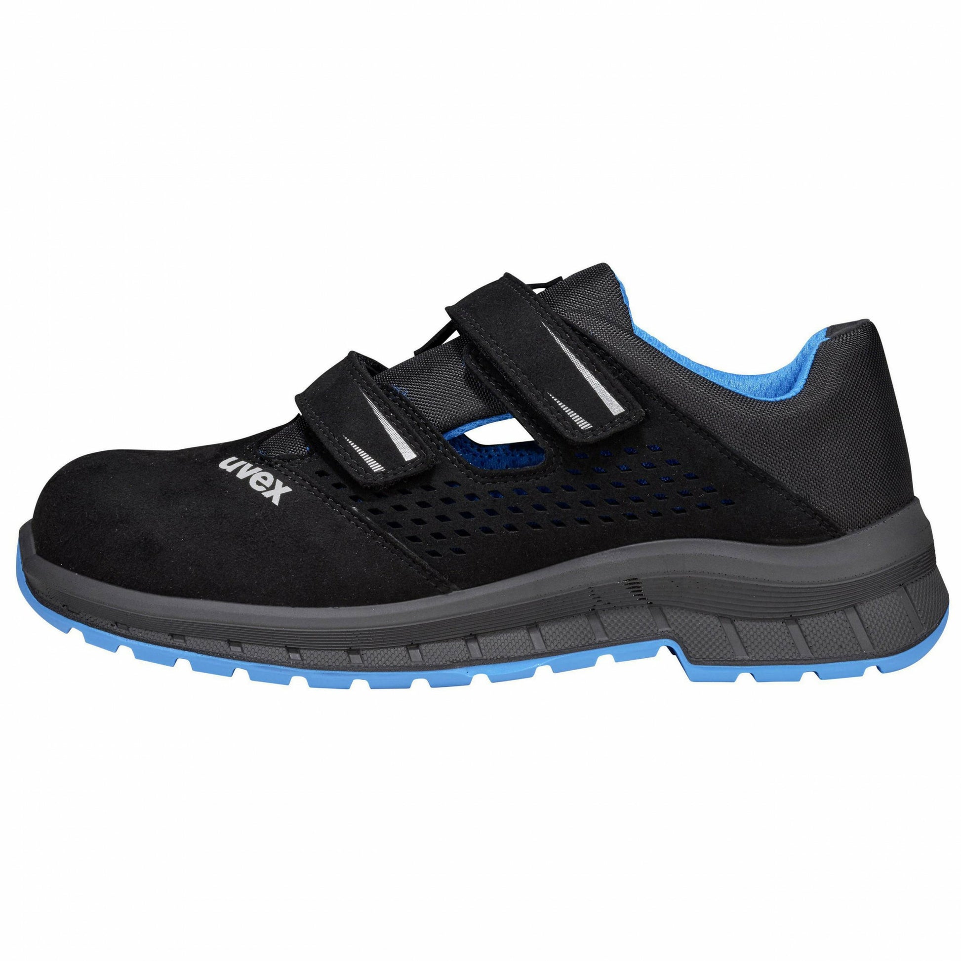Uvex 2 Trend Sicherheitssandale – S1P, Klettverschluss, Stahlkappe, Schwarz/Blau, Grösse 42