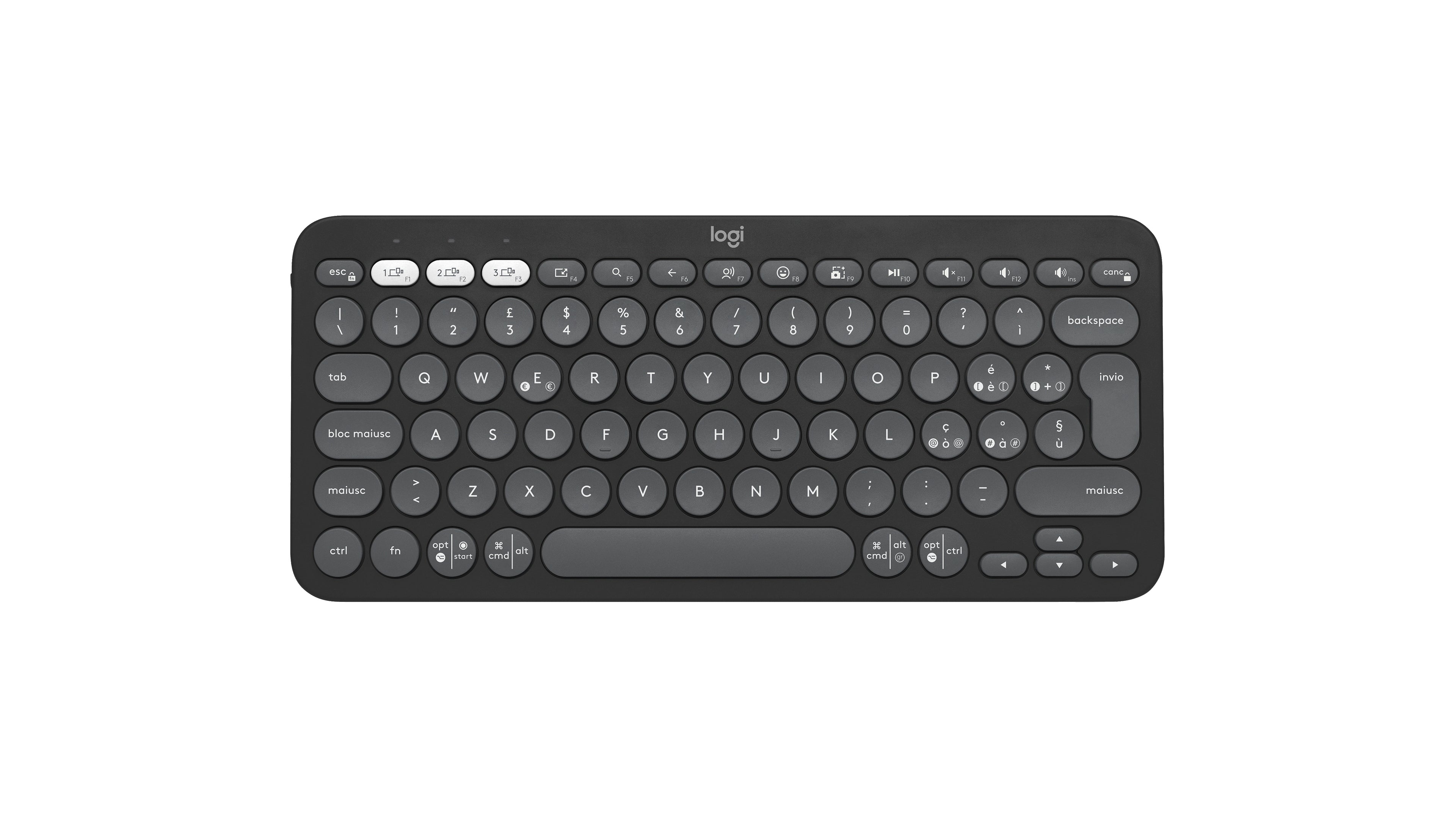 Logitech Pebble Keys 2 K380s – Mini Tastatur – Scherenmechanik – Bluetooth – QWERTY (IT) – Ohne Ziffernblock – Graphit