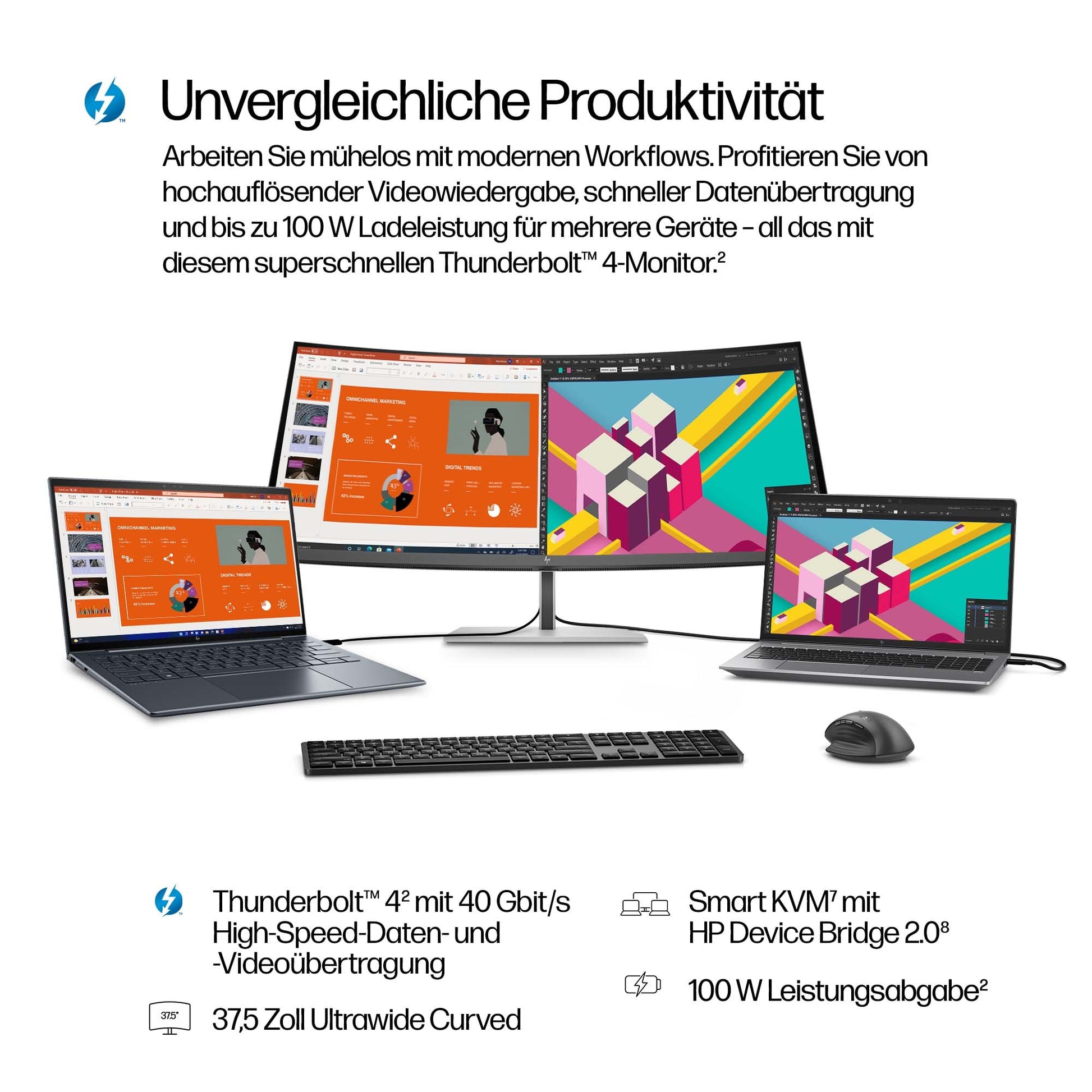 HP Series 7 Pro 738pu – Monitor, 37,5", WQHD+, Thunderbolt 4