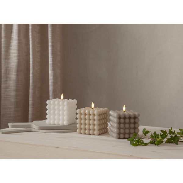 Star Trading LED-Säulenkerze Flamme Dot – Ø 10 × 12,5 cm, Warmweiss, Timer, batteriebetrieben, Grau
