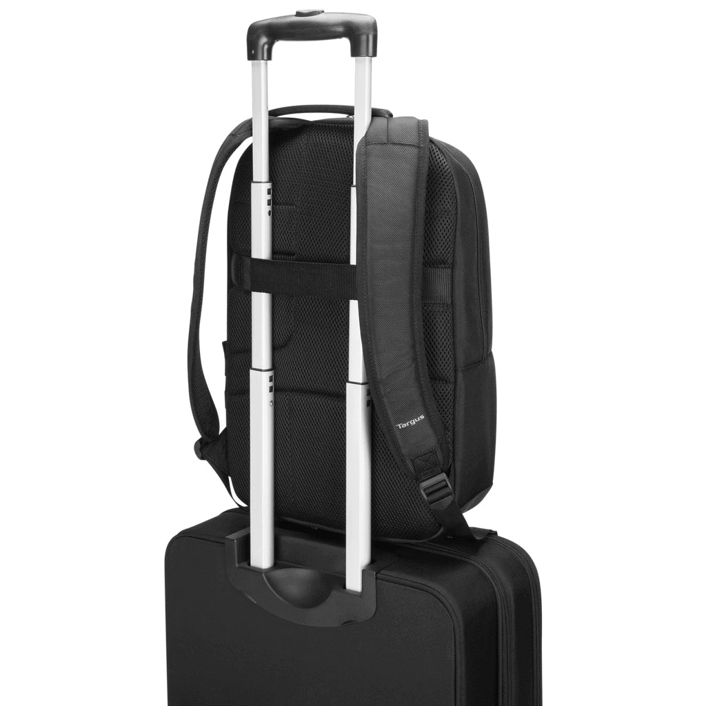 Targus Notebook-Rucksack bis 16" – Trolley-Haltegurt, Wasserflaschenhalterung – Schwarz/Grau