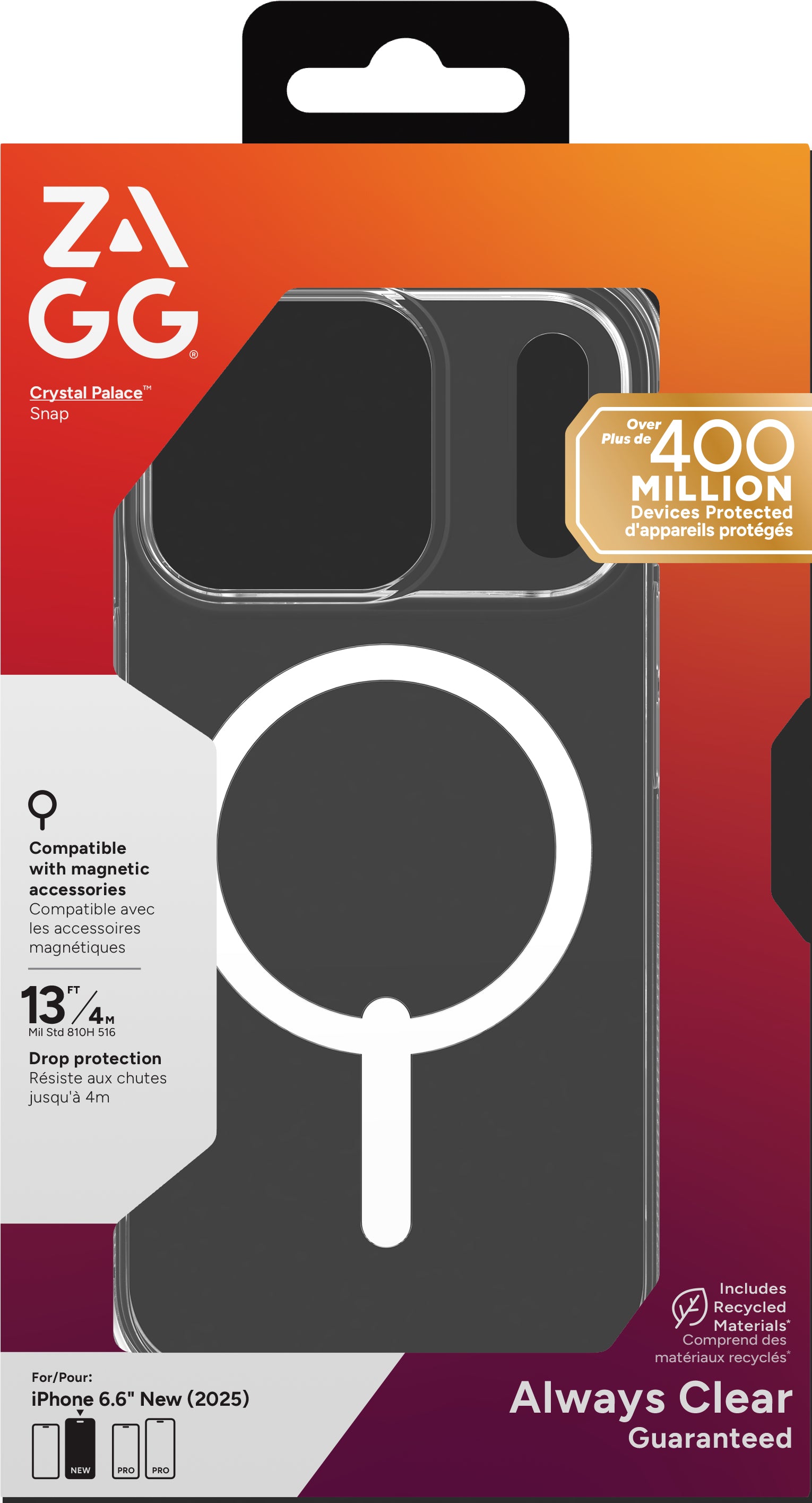ZAGG Crystal Palace Snap Backcover – für Apple iPhone 17 Pro, Graphen, Transparent, bis 4 m Sturzsicher