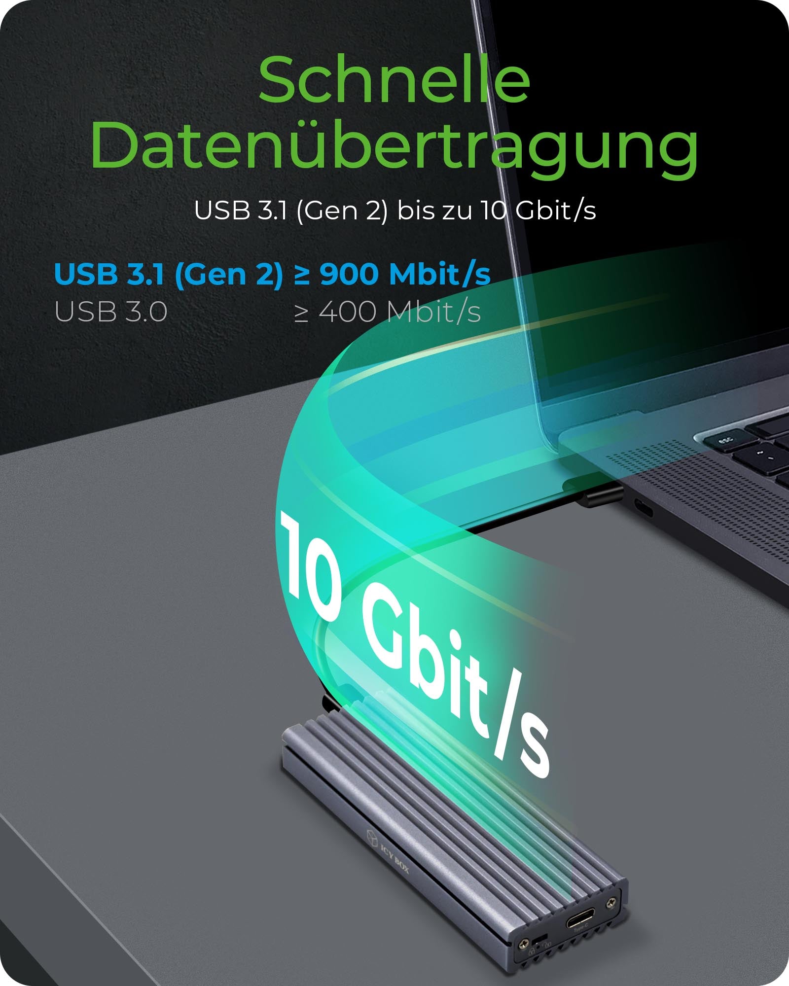 ICY BOX IB-1817M-C31 – externes M.2 NVMe-Gehäuse – USB 3.2 Gen 2, USB Typ-C, für M.2 22×30–80 mm