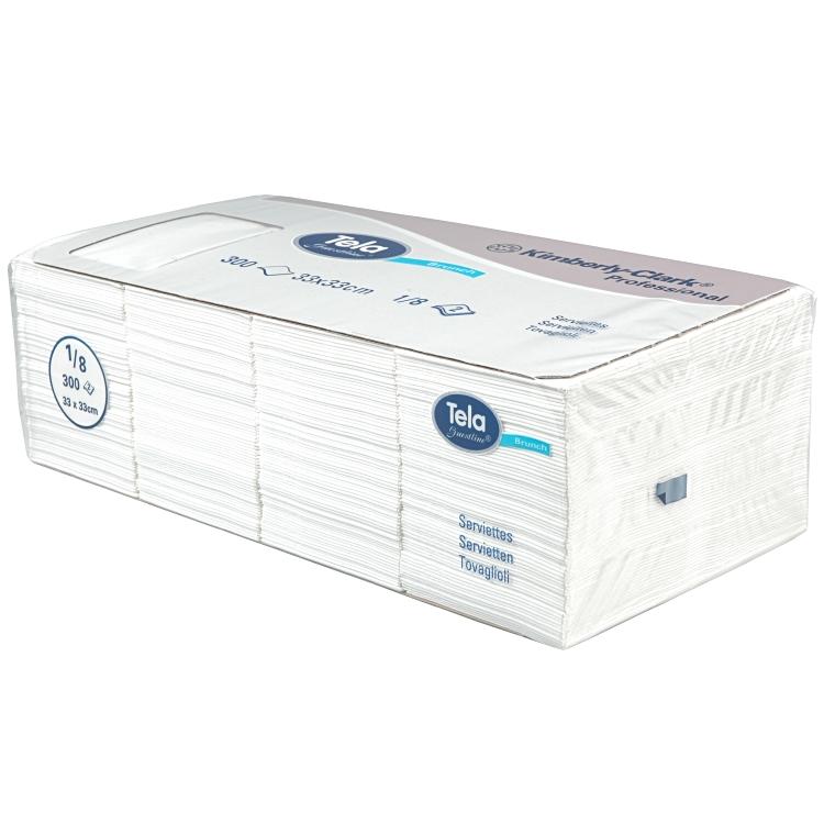 Tela Brunch-Servietten Weiss – 33 × 33 cm, 2-lagig, 1/8-Falz – 1200 Stück