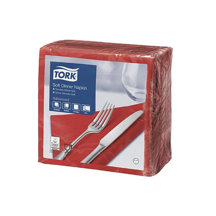 Tork Servietten rot – 39 × 39 cm, 3-lagig, 1/4-Falz – 1200 Stück