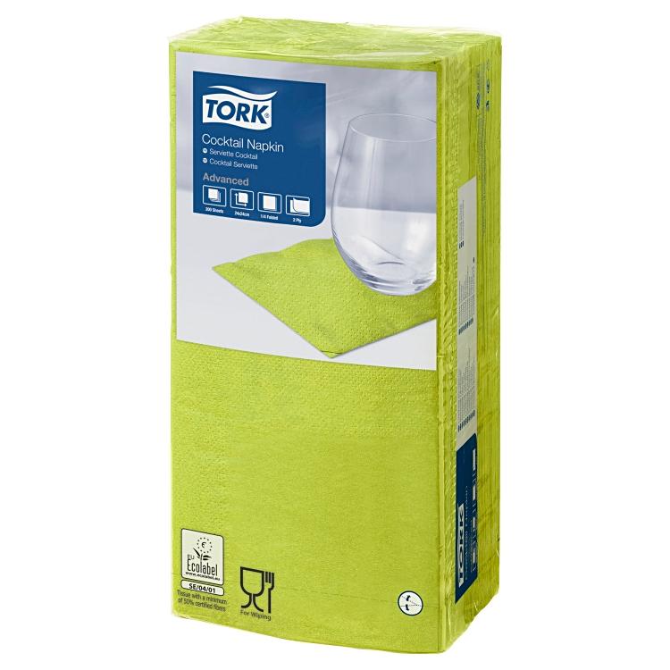 Tork Cocktail-Servietten – gelb – 24 × 24 cm, 2-lagig, 1/4-Falz – 2400 Stück
