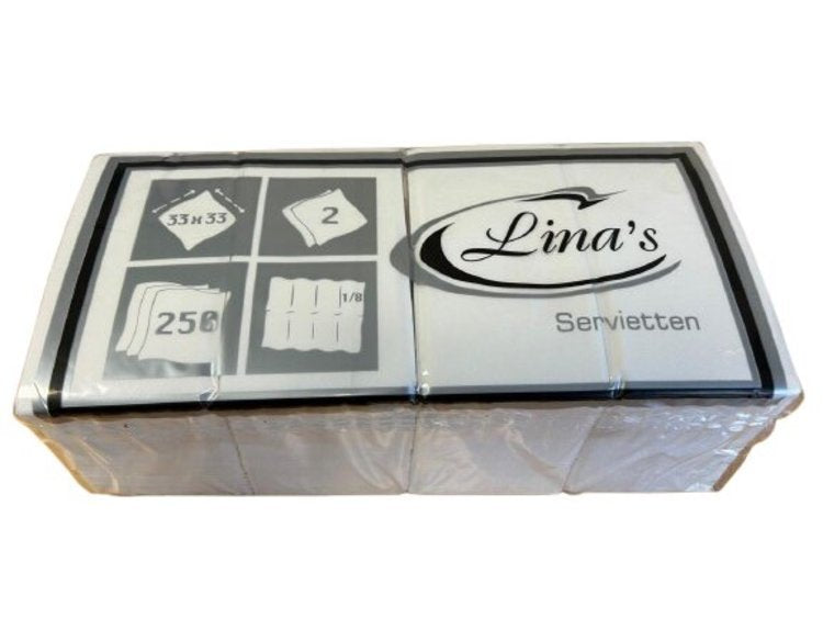 LINA'S Servietten – weiss – 33 × 33 cm, 2-lagig, Viertelfalz – 250 Stück