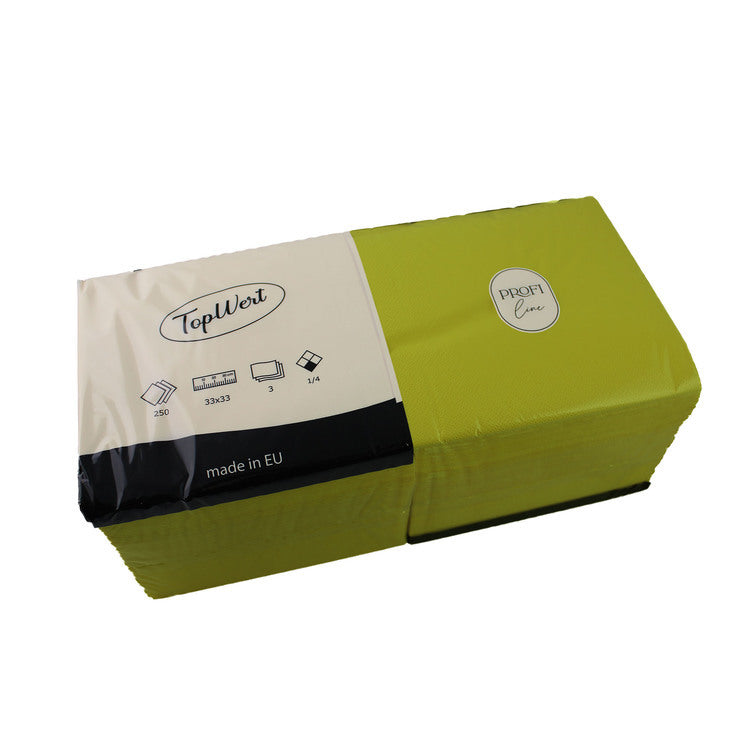 TOPWERT Servietten Hellgrün – 33 × 33 cm, 3-lagig, 1/4-Falz – 250 Stück