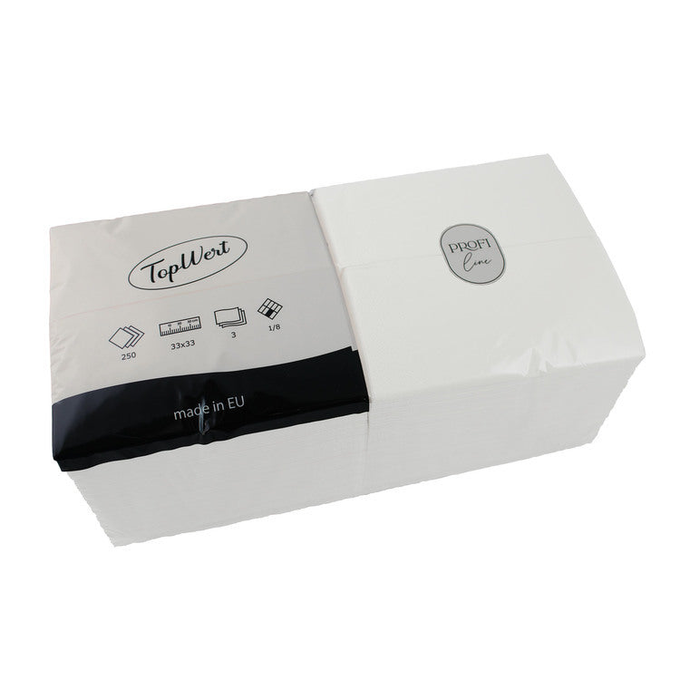 TOPWERT Servietten – weiss – 33 × 33 cm, 3-lagig, 1/8-Falz – 250 Stück