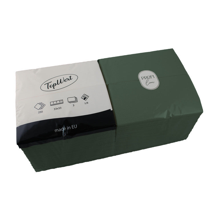 TOPWERT Servietten – grün – 33 × 33 cm, 3-lagig, 1/8-Falz – 250 Stück