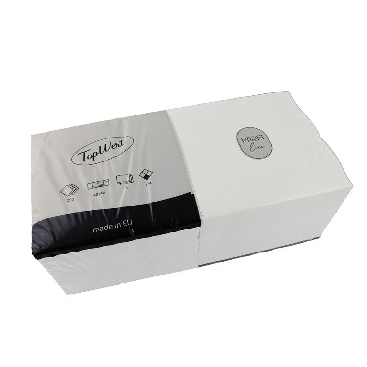 TOPWERT Servietten – weiss – 40 × 40 cm, 3-lagig, 1/4-Falz – 250 Stück
