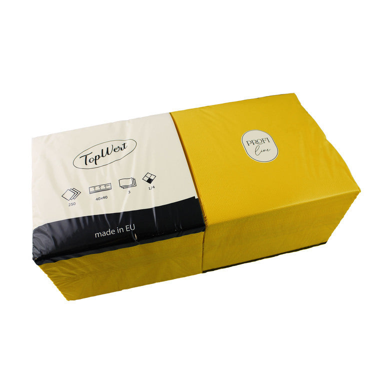 TOPWERT Servietten – gelb – 40 × 40 cm, 3-lagig, 1/4-Falz – 250 Stück