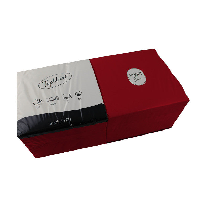 TOPWERT Servietten – rot – 40 × 40 cm, 3-lagig, 1/4-Falz – 250 Stück