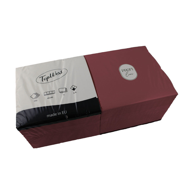 TOPWERT Servietten – Bordeaux – 40 × 40 cm, 3-lagig, 1/4-Falz – 250 Stück