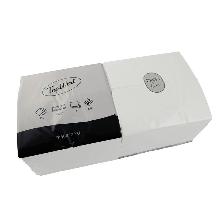 TOPWERT Servietten – weiss – 40 × 40 cm, 3-lagig, 1/8-Falz – 250 Stück
