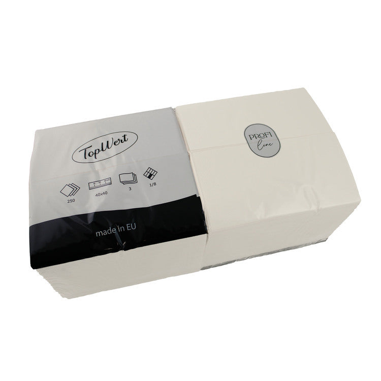 TOPWERT Servietten – Buttercreme – 40 × 40 cm, 3-lagig, 1/8-Falz – 250 Stück