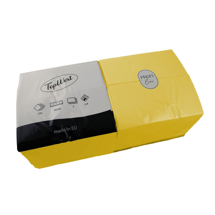 TOPWERT Servietten Gelb – 40 × 40 cm, 3-lagig, 1/8-Falz – 250 Stück