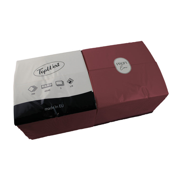 TOPWERT Servietten – Bordeaux – 40 × 40 cm, 3-lagig, 1/8-Falz – 250 Stück