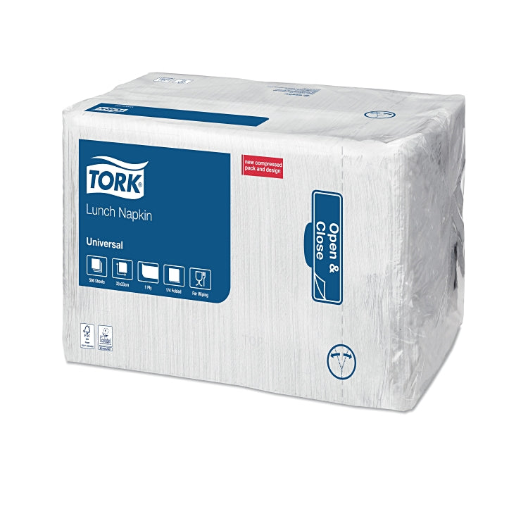 Tork Servietten weiss – 32,5 × 32,5 cm, 1-lagig, 1/4-Falz – 4000 Stück